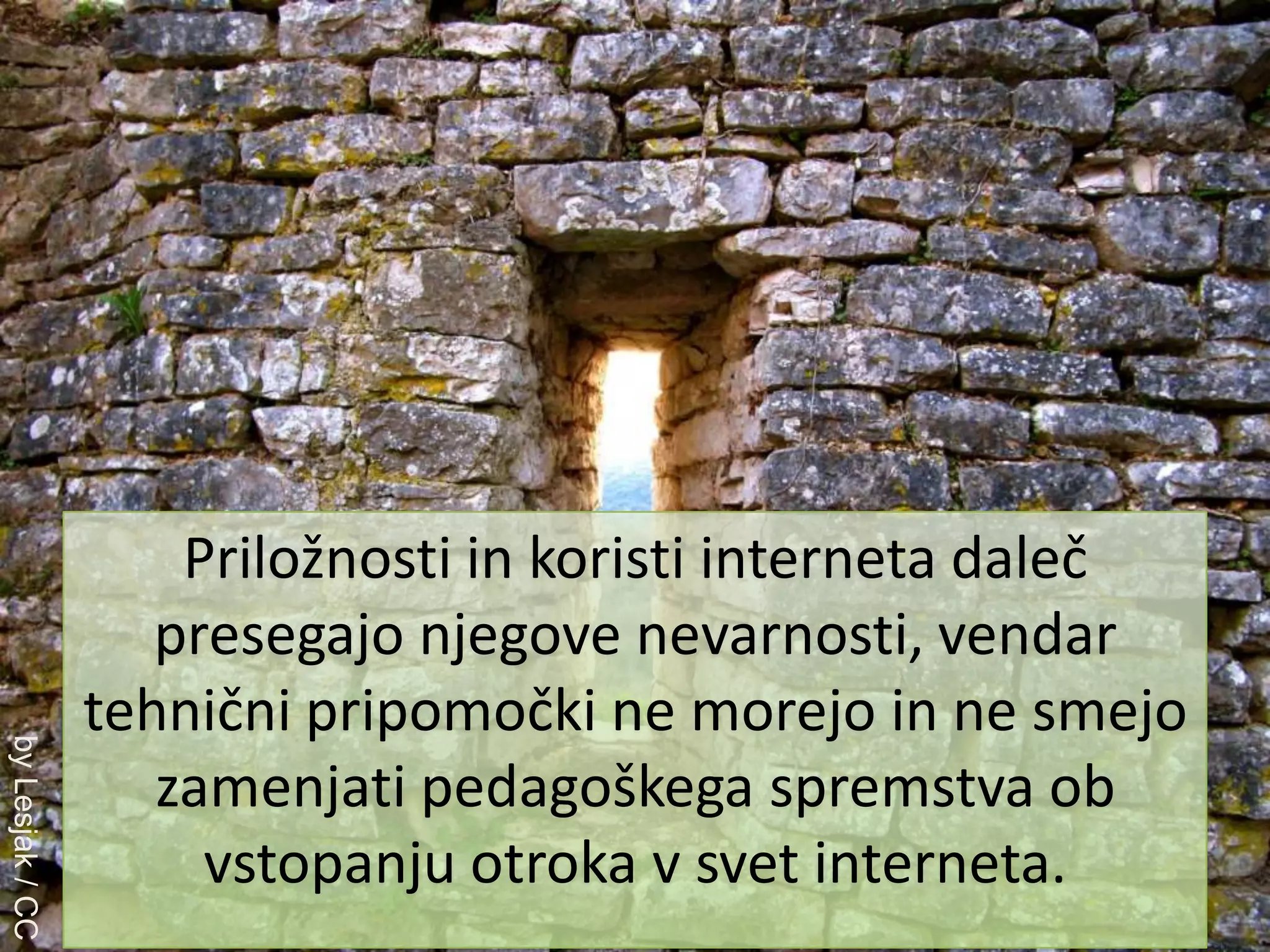 Priložnosti in koristi interneta daleč presegajo njegove nevarnosti, vendar tehnični pripomočki ne morejo in ne smejo zamenjati pedagoškega spremstva ob vstopanju otroka v svet interneta.by Lesjak / CC