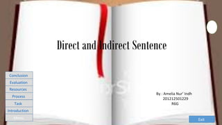 Exit
Direct and Indirect Sentence
Introduction
Menu
Task
Process
Resources
Evaluation
Conclusion
By : Amelia Nur’ Indh
201212501229
R6G
 