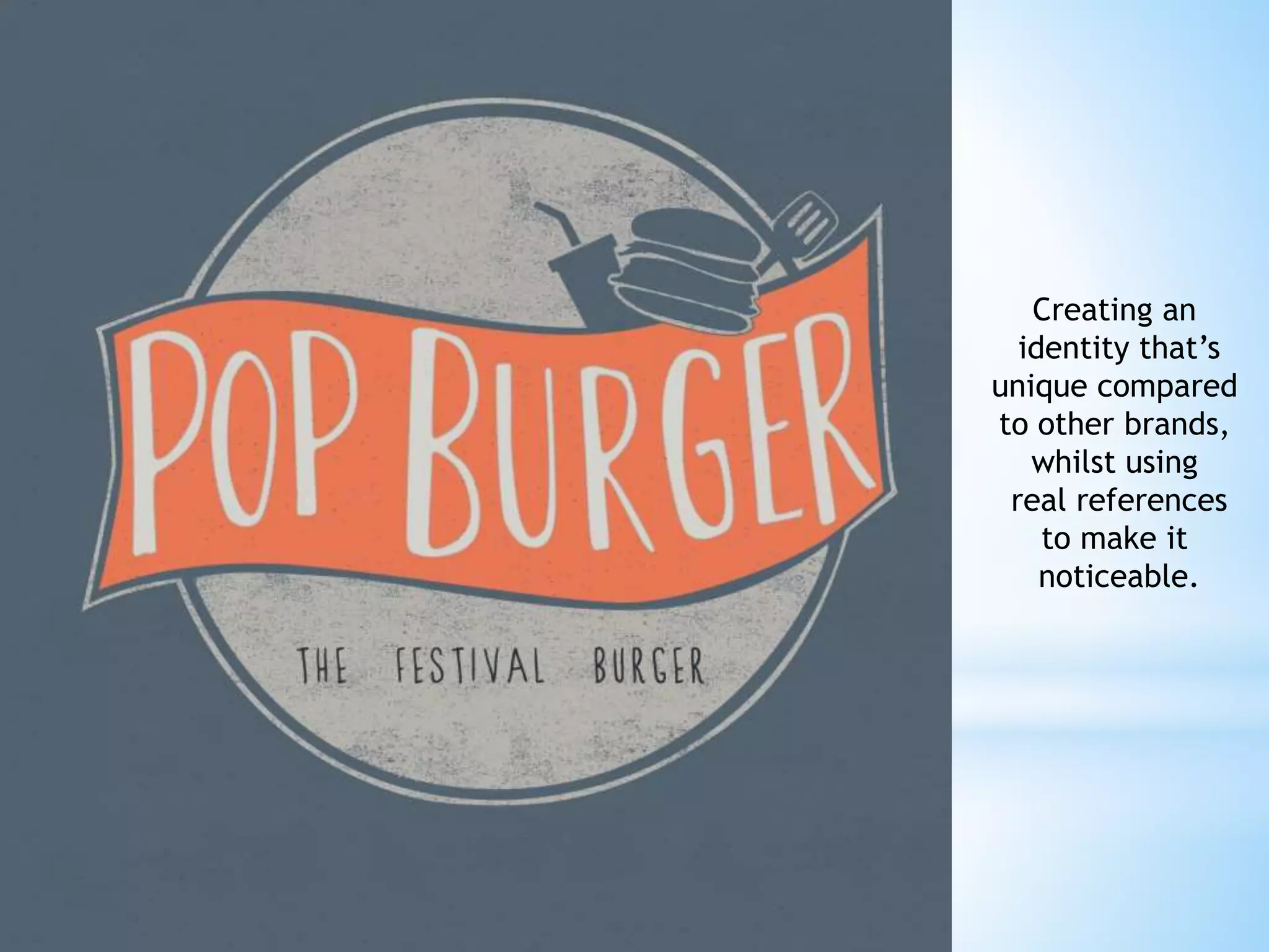 Creating an
identity that’s
unique compared
to other brands,
whilst using
real references
to make it
noticeable.

 
