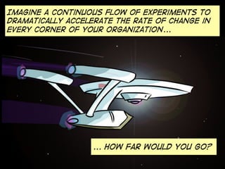 Imagine a continuous flow of experiments to
dramatically accelerate the rate of change in
every corner of your organization...
... How far would you go?
 