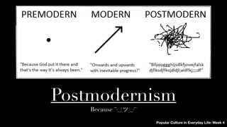 Postmodernism
Because ¯_(ツ)_/¯
Popular Culture in Everyday Life: Week 4
 