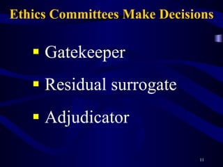 Ethics Committees Make Decisions Gatekeeper Residual surrogate Adjudicator 