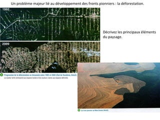 Un problème majeur lié au développement des fronts pionniers : la déforestation.
Décrivez les principaux éléments
du paysage.
 