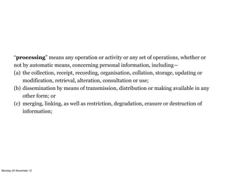 “processing” means any operation or activity or any set of operations, whether or
        not by automatic means, concerni...