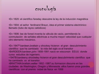 En 1904: el señor  ferdinand Braun, idea el primer sistema electrónico: llamado (tubo de rayos catódicos)
