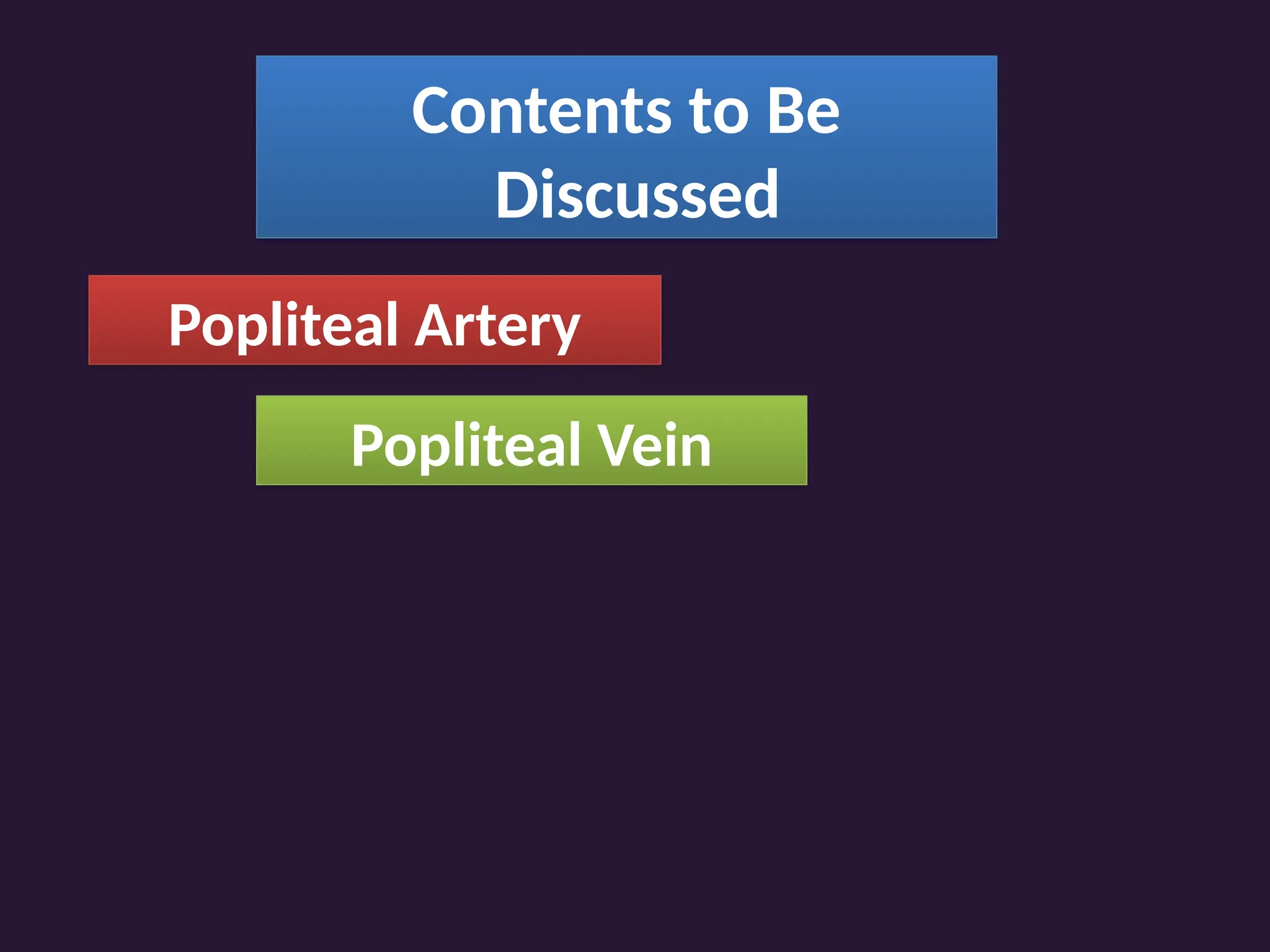 Contents to Be
Discussed
Popliteal Artery
Popliteal Vein
 