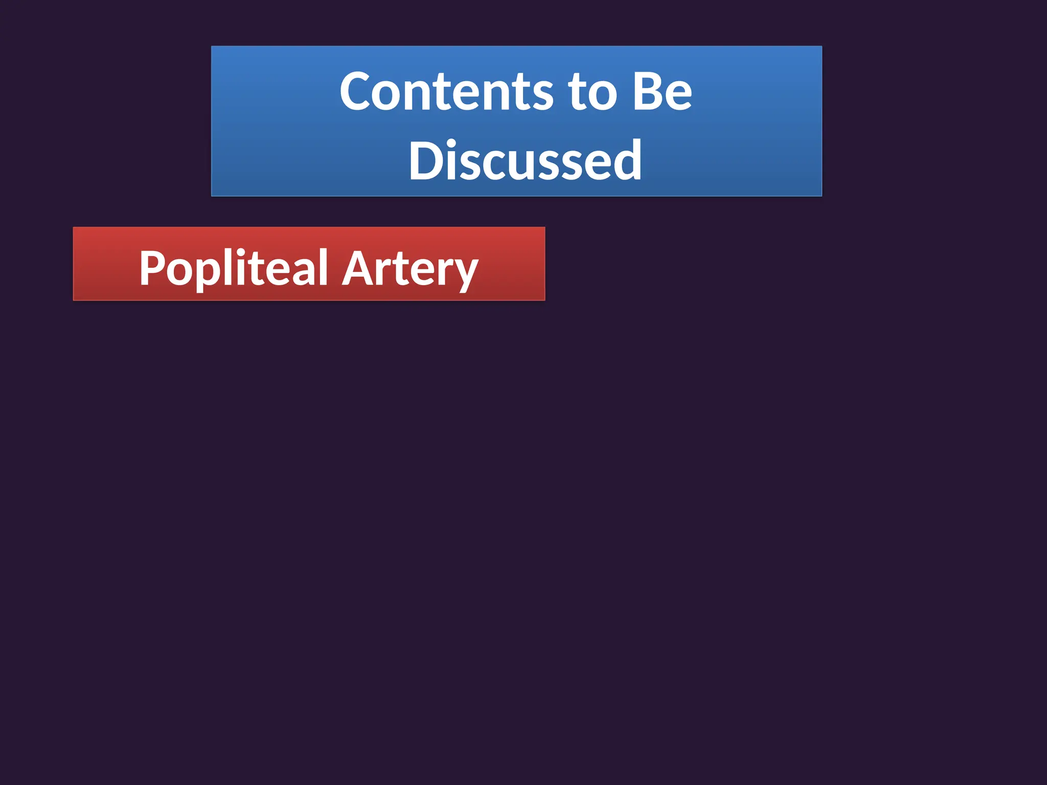 Contents to Be
Discussed
Popliteal Artery
 