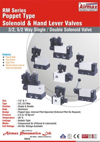 RM Series Poppet Type Solenoid & Hand Lever Valves
