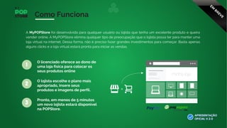 Como Funciona
A POPStore outlet aproxima o fabricante do consumidor final, trazendo benefícios como descontos de até 70%.
Todo Licenciado POPStore Team poderá revender produtos de grandes marcas através da ferramenta da POP Outlet. Em
seu BackOffice, será possível escolher produtos por categoria e em seguida selecionar a marca que queira revender. A
partir daí o sistema irá montar a sua loja automaticamente, de maneira que você não perca tempo e inicie as vendas de
uma forma fácil e prática com preços agressivamente diferenciados.
 
