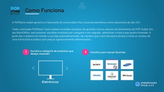 38,8
bilhões
Diferencial
Além de ser a plataforma de social commerce mais completa do Brasil, a
POPStore chega ao mercado marcando presença, pela qualidade e pelo preço
mais baixo entre os maiores e-commerces do Brasil!
 