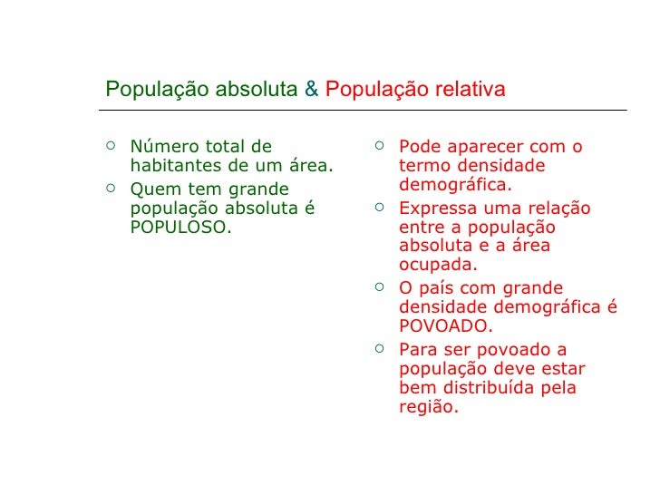 Diferença Entre População Absoluta E População Relativa