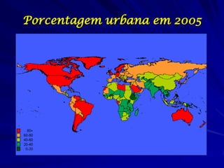 Porcentagem urbana em 2005
 