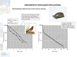 Mortalidade diferencial entre faixas etárias
CRESCIMENTO E REGULAÇÃO POPULACIONAL
 