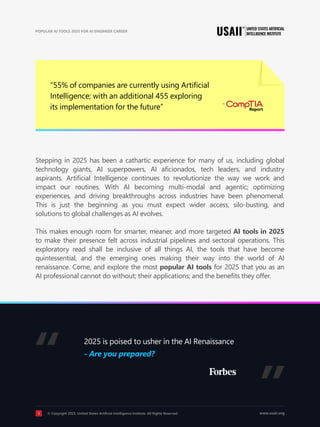 Popular AI Tools - 2025 For AI Engineers | USAII® | PDF