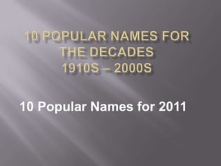 10 Popular Names for 2011
 