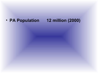 • PA Population 12 million (2000)
 