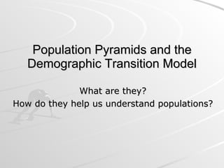 Population Pyramids and the Demographic Transition Model What are they? How do they help us understand populations? 