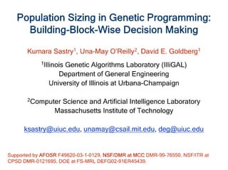 Population Sizing for Genetic Programming Based Upon Decision Making