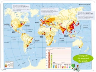POPULATION DENSITY 
 The distribution of global population is not equal. 
Interprete 
the map and 
the graph. 
 
