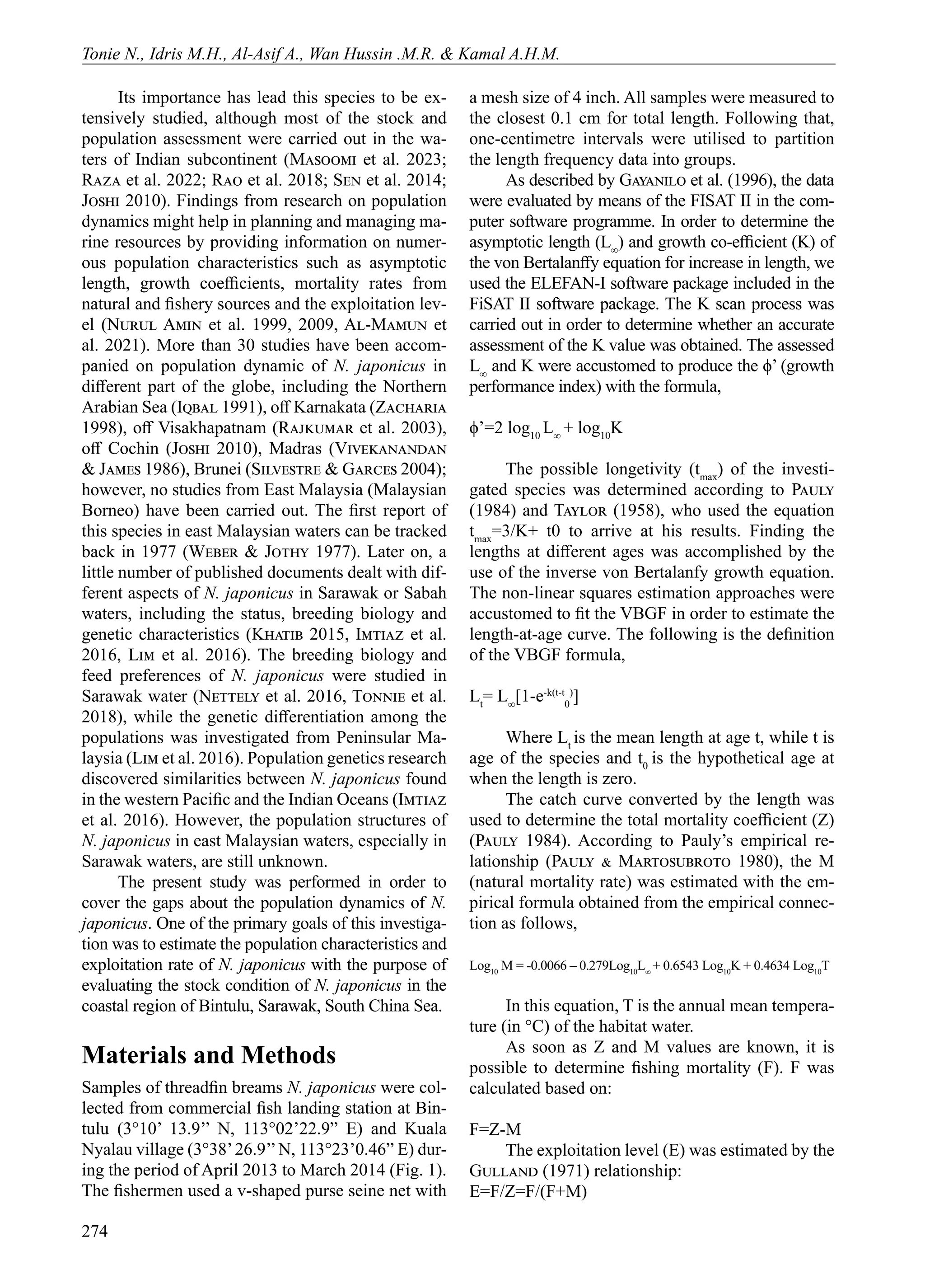 Population characteristics of the Japanese threadfin bream Nemipterus ...