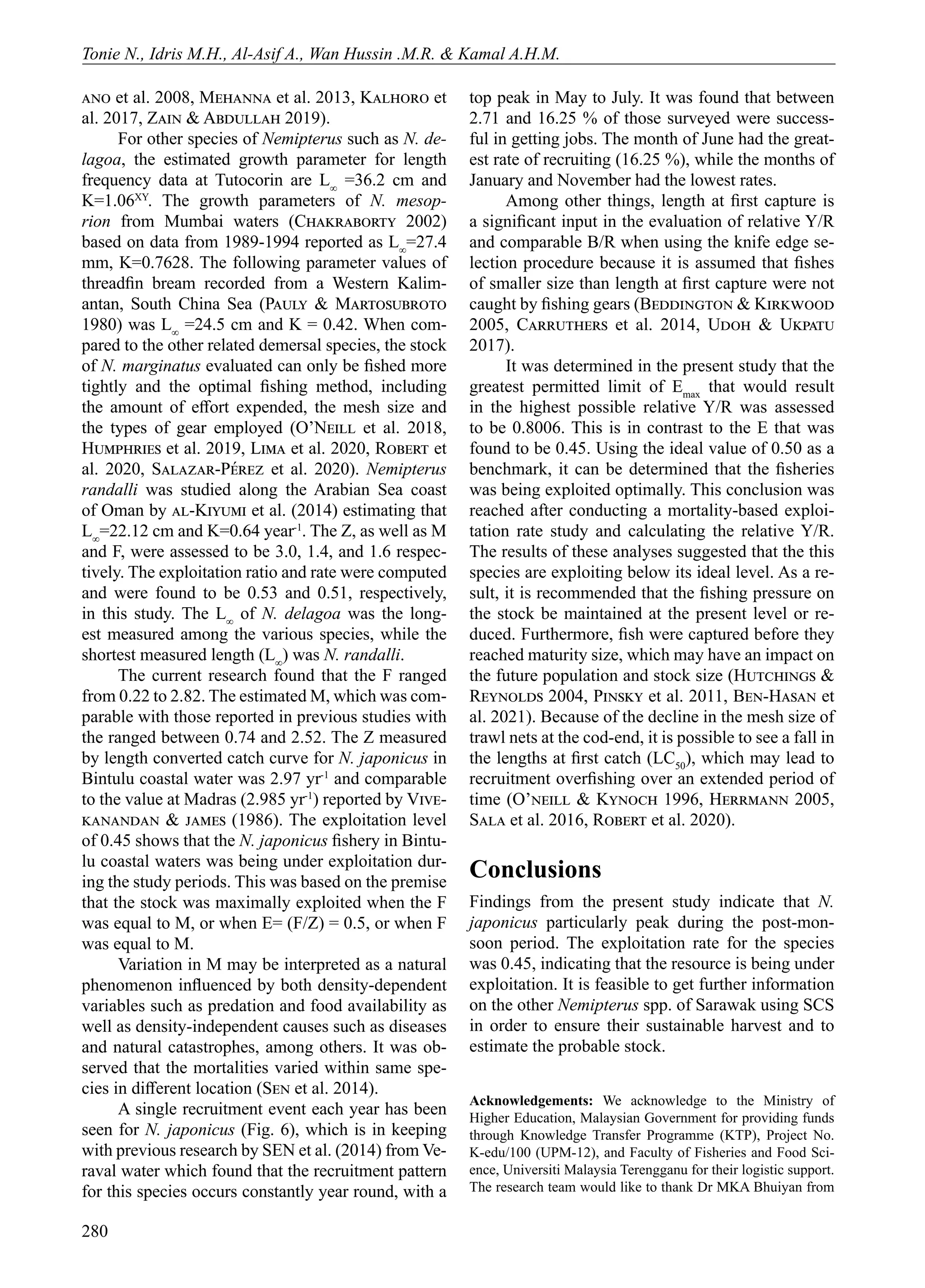 Population characteristics of the Japanese threadfin bream Nemipterus ...