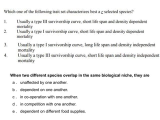 When two different species overlap in the same biological niche, they are
a . unaffected by one another.
b . dependent on one another.
c . in co-operation with one another.
d . in competition with one another.
e . dependent on different food supplies.
 