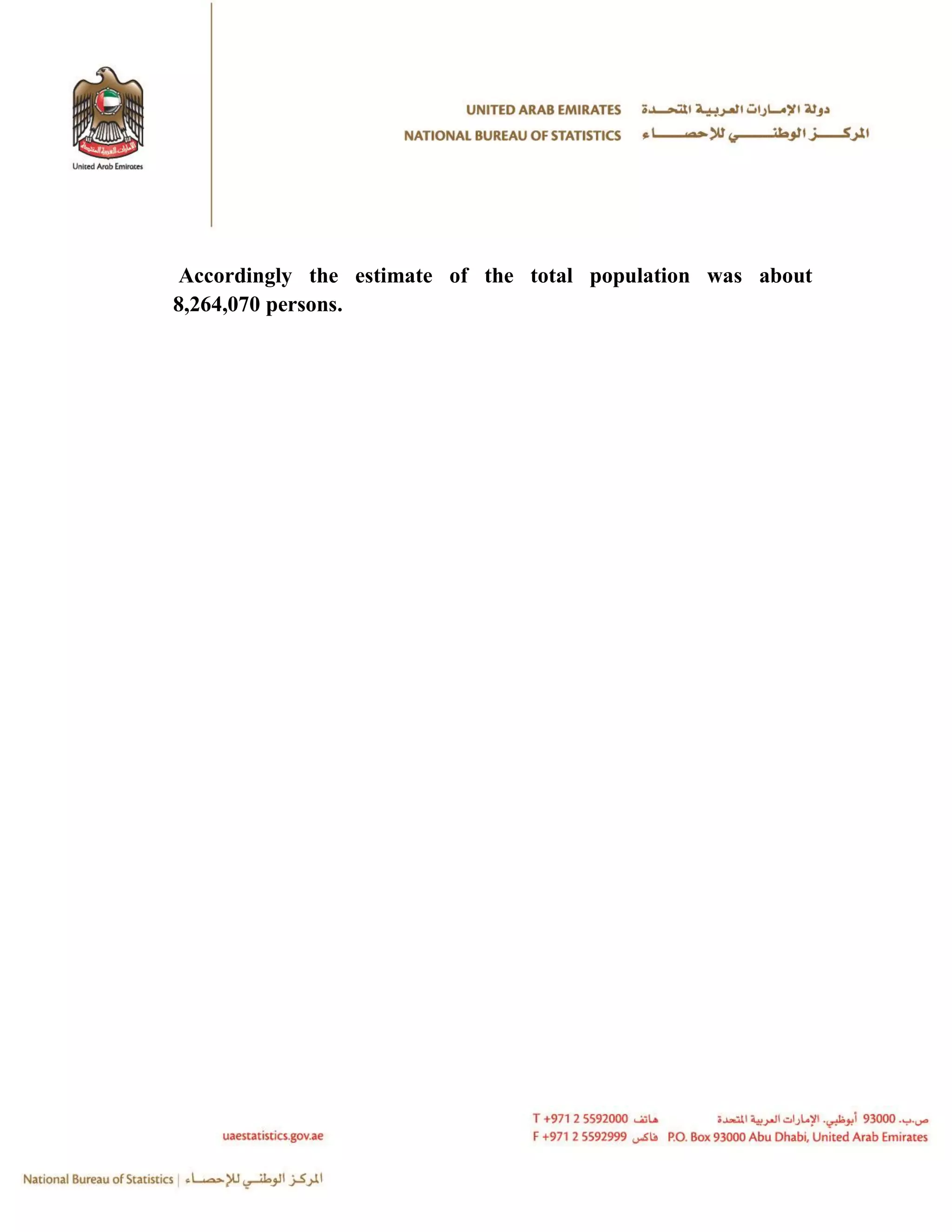 Accordingly the estimate of the total population was about
8,264,070 persons.
 