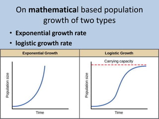 On mathematical based population
growth of two types
• Exponential growth rate
• logistic growth rate
 