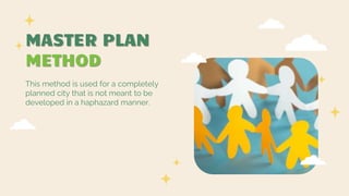 MASTER PLAN
METHOD
This method is used for a completely
planned city that is not meant to be
developed in a haphazard manner.
 