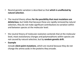 Neutral Mutation Examples Simple Population genetics | PPTX