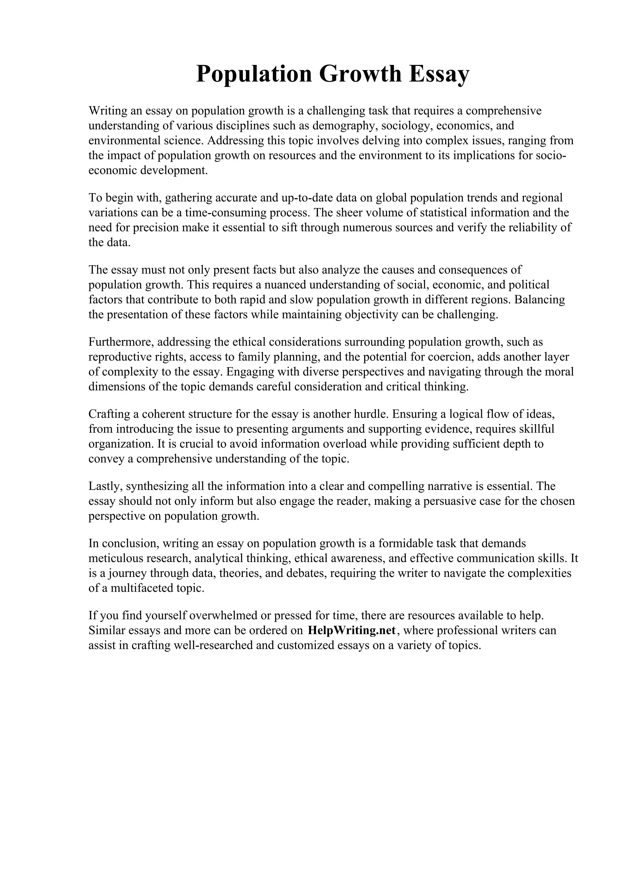 Population Growth Essay | PDF