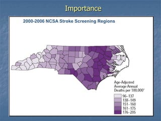 Importance
2001-2005 Stroke Risk Screening Regions
2000-2006 NCSA Stroke Screening Regions
 
