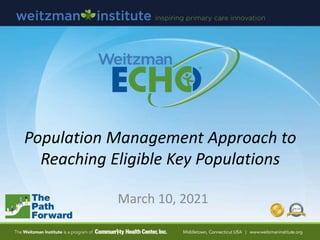 Population Management Approach to
Reaching Eligible Key Populations
March 10, 2021
 