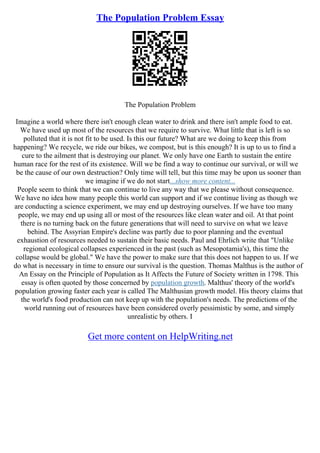 Population Problems Essay | PDF