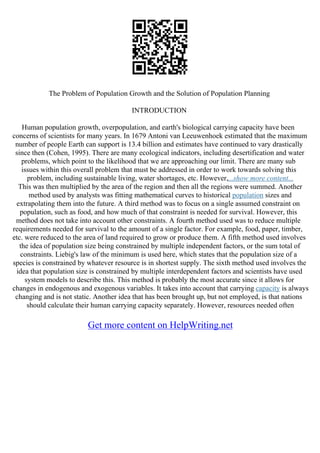 Population Problems Essay | PDF