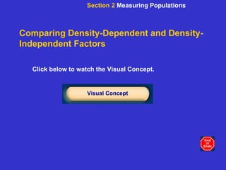 Comparing Density-Dependent and Density-Independent Factors Click below to watch the Visual Concept. Visual Concept Section 2  Measuring Populations 