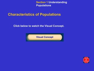 Characteristics of Populations Click below to watch the Visual Concept. Visual Concept Section 1  Understanding Populations 