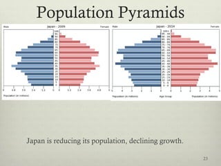 Population Pyramids
Japan is reducing its population, declining growth.
23
 