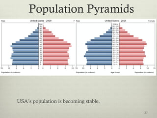 Population Pyramids
USA’s population is becoming stable.
27
 