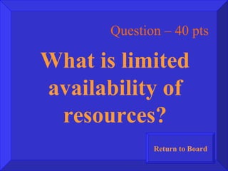 Question – 40 pts What is limited availability of resources? Return to Board 