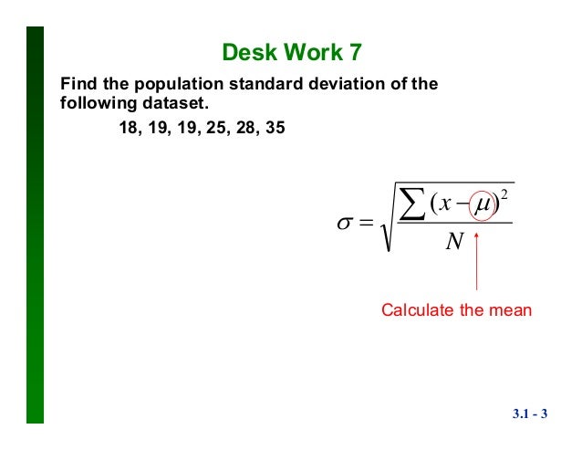 Population Standard Deviation Desk Work 7