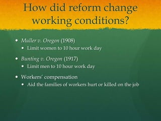 What were the four goals of progressivism?Fostering efficiencyFaith in experts and scientific principles to make society betterScientific management studiesIntroduction of assembly lines