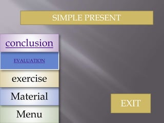 Menu
Material
exercise
EVALUATION
conclusion
SIMPLE PRESENT
 