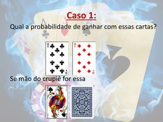 Caso 1:
Qual a probabilidade de ganhar com essas cartas?
Se mão do crupiê for essa
 