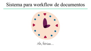Sistema para workflow de documentos
Passo 1 Passo 2 Passo 3 Passo 20…
Desenvolvimento:
Story point:
6 meses
entre 5 e 8 (por cada passo)
Passo 2b Passo 3b …
 