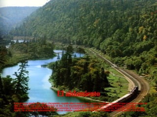 El aislamiento Este proceso puede advertirse claramente cuando observamos lo que ocurre cuando se construye una carretera o una vía que cruza por una zona, dividiéndola en dos. Los organismos que antes tenían una interdependencia, al quedar separados van cambiando hasta que el ecosistema se transforma irreversiblemente en otro. Si a la introducción de una nueva vía se suma el asentamiento de nuevas colonias residenciales o fabriles, el cambio será más drástico e irreversible. 