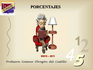 PORCENTAJES 1 2 4 5 20010 – 2011  Profesora  Ximena  Obregón  del  Castillo 