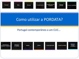 Portugal contemporâneo a um CLIC…
Como utilizar a PORDATA?
 