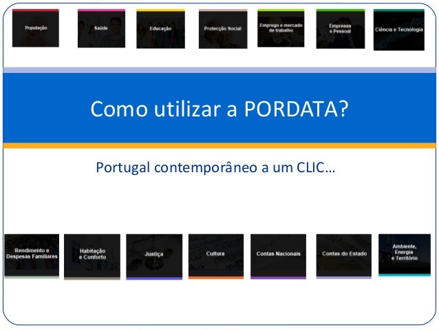 Portugal contemporâneo a um CLIC…
Como utilizar a PORDATA?
 