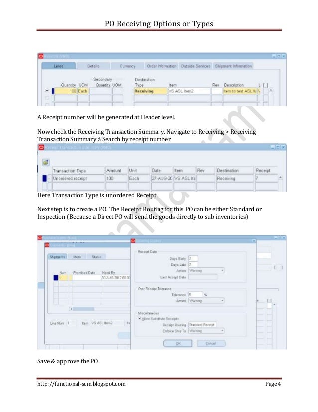 Purchase (PO) Receiving Options or Types
